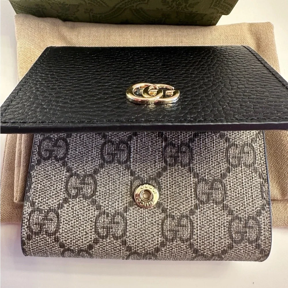 Gucci GG Marmont Black and Brown Leather Monogram Wallet